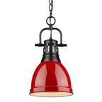 Golden Lighting 3602-S BLK-RD Matte Black Yep By Golden Lighting Duncan 1-light 9in Chain Hung Pendant In Matte Black And Red Shade Image 1