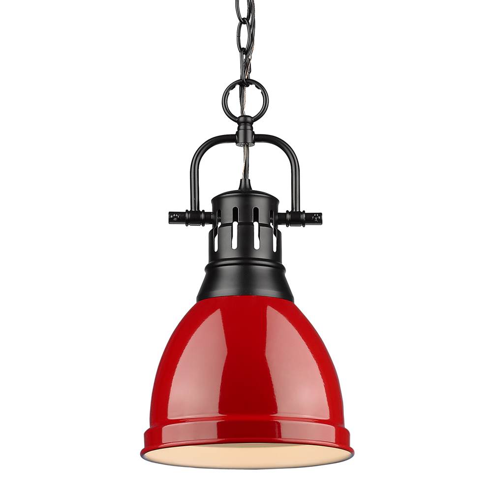 Golden Lighting 3602-S BLK-RD Matte Black Yep By Golden Lighting Duncan 1-light 9in Chain Hung Pendant In Matte Black And Red Shade Image 1