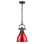 Golden Lighting Duncan Yep By Golden Lighting Duncan 1-light 9in Chain Hung Pendant In Matte Black And Red Shade