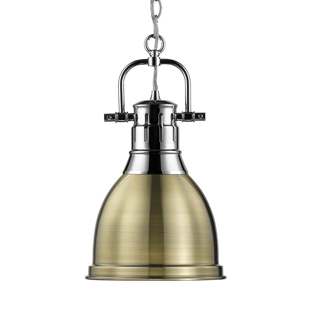 Golden Lighting Duncan Yep By Golden Lighting Duncan 1-light 9in Chain Hung Pendant In Aged Brass