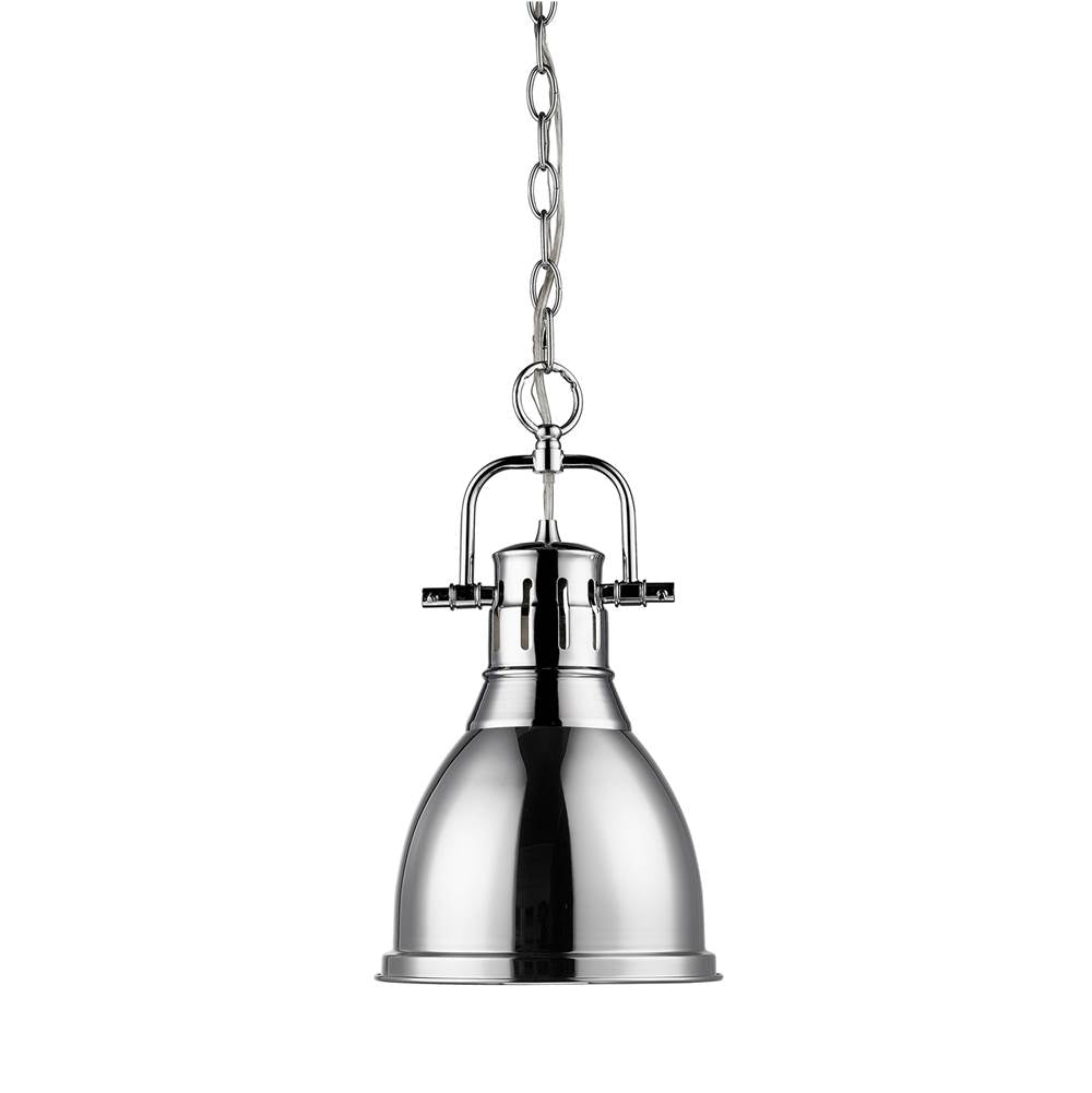 Golden Lighting Duncan Yep By Golden Lighting Duncan 1-light 9in Chain Hung Pendant In Aged Brass And Chrome Shade