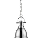 Golden Lighting Duncan Yep By Golden Lighting Duncan 1-light 9in Chain Hung Pendant In Aged Brass And Chrome Shade