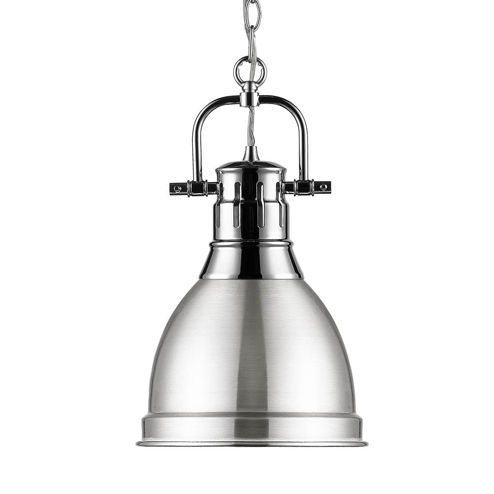 Golden Lighting Duncan Yep By Golden Lighting Duncan 1-light 9in Chain Hung Pendant In Aged Brass And Pewter Shade