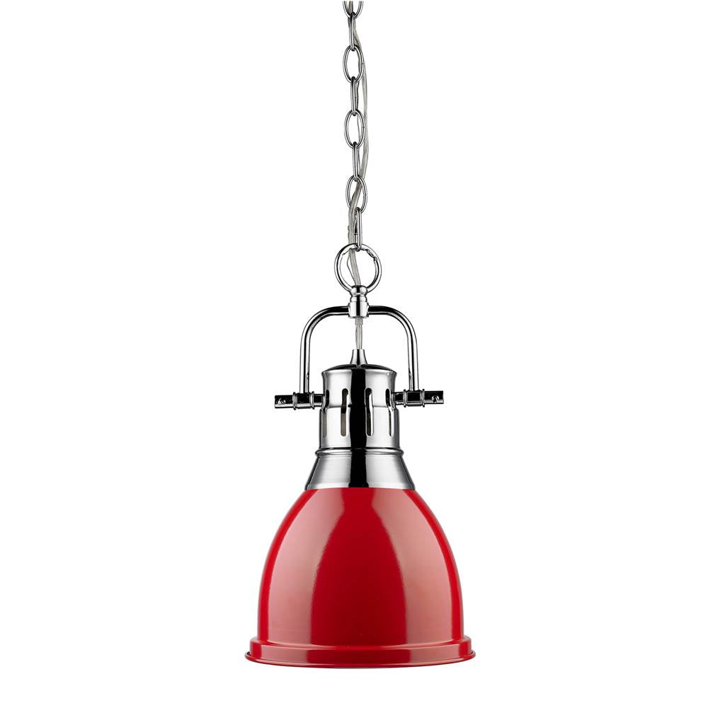 Golden Lighting Duncan Yep By Golden Lighting Duncan 1-light 9in Chain Hung Pendant In Matte Black And Red Shade