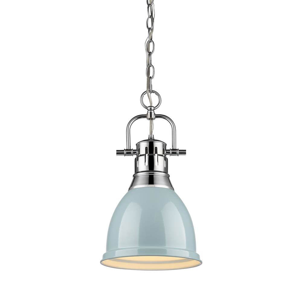 Golden Lighting Duncan Yep By Golden Lighting Duncan 1-light 9in Chain Hung Pendant In Aged Brass And Seafoam Shade