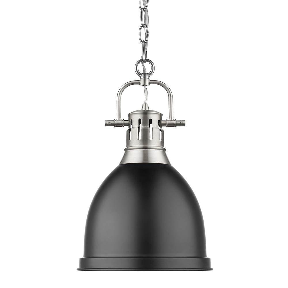 Golden Lighting Duncan Yep By Golden Lighting Duncan 1-light 9in Chain Hung Pendant In Aged Brass And Matte Black Shade