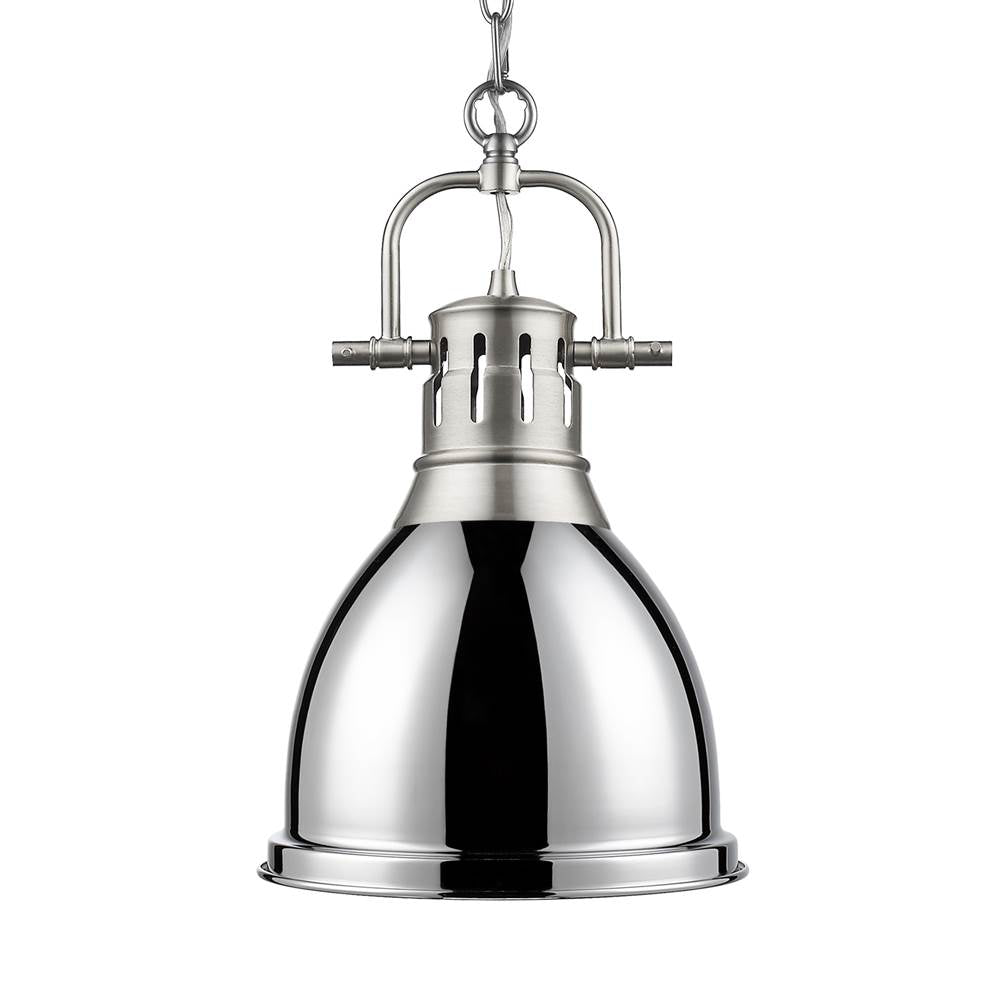 Golden Lighting Duncan Yep By Golden Lighting Duncan 1-light 9in Chain Hung Pendant In Aged Brass And Chrome Shade