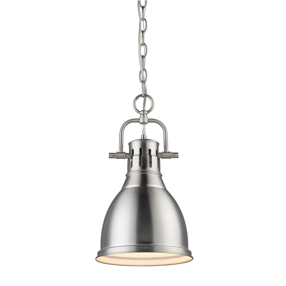 Golden Lighting Duncan Yep By Golden Lighting Duncan 1-light 9in Chain Hung Pendant In Aged Brass And Pewter Shade