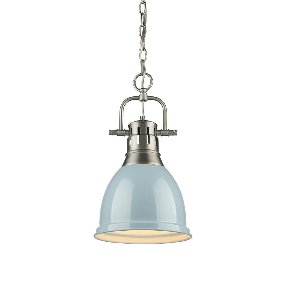 Golden Lighting Duncan Yep By Golden Lighting Duncan 1-light 9in Chain Hung Pendant In Aged Brass And Seafoam Shade