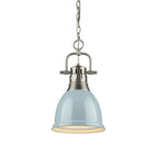 Golden Lighting Duncan Yep By Golden Lighting Duncan 1-light 9in Chain Hung Pendant In Aged Brass And Seafoam Shade