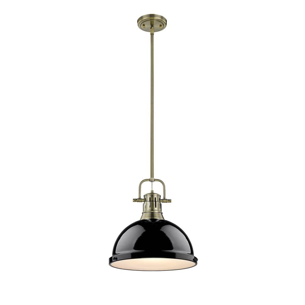 Golden Lighting Duncan Yep By Golden Lighting Duncan 1-light 14in Rod Hung Pendant In Aged Brass And Black Shade