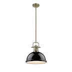 Golden Lighting Duncan Yep By Golden Lighting Duncan 1-light 14in Rod Hung Pendant In Aged Brass And Black Shade