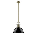 Golden Lighting 3604-L AB-BK Aged Brass Yep By Golden Lighting Duncan 1-light 14in Rod Hung Pendant In Aged Brass And Black Shade Image 1