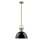 Golden Lighting 3604-L AB-BK Aged Brass Yep By Golden Lighting Duncan 1-light 14in Rod Hung Pendant In Aged Brass And Black Shade Image 1