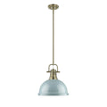 Golden Lighting 3604-L AB-SF Aged Brass Yep By Golden Lighting Duncan 1-light 14in Rod Hung Pendant In Aged Brass And Seafoam Shade Image 1