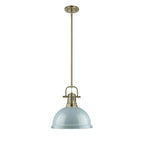 Golden Lighting 3604-L AB-SF Aged Brass Yep By Golden Lighting Duncan 1-light 14in Rod Hung Pendant In Aged Brass And Seafoam Shade Image 1