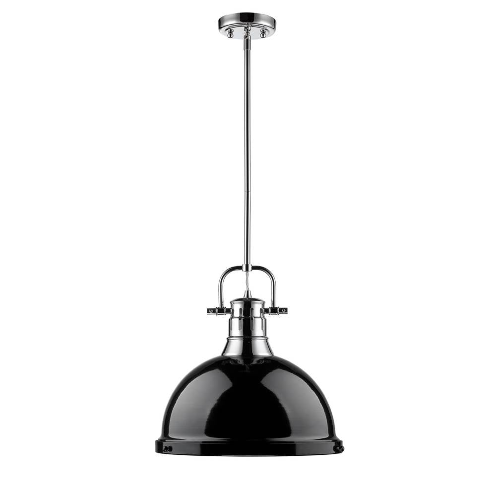 Golden Lighting Duncan Yep By Golden Lighting Duncan 1-light 14in Rod Hung Pendant In Aged Brass And Black Shade