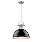 Golden Lighting Duncan Yep By Golden Lighting Duncan 1-light 14in Rod Hung Pendant In Aged Brass And Black Shade