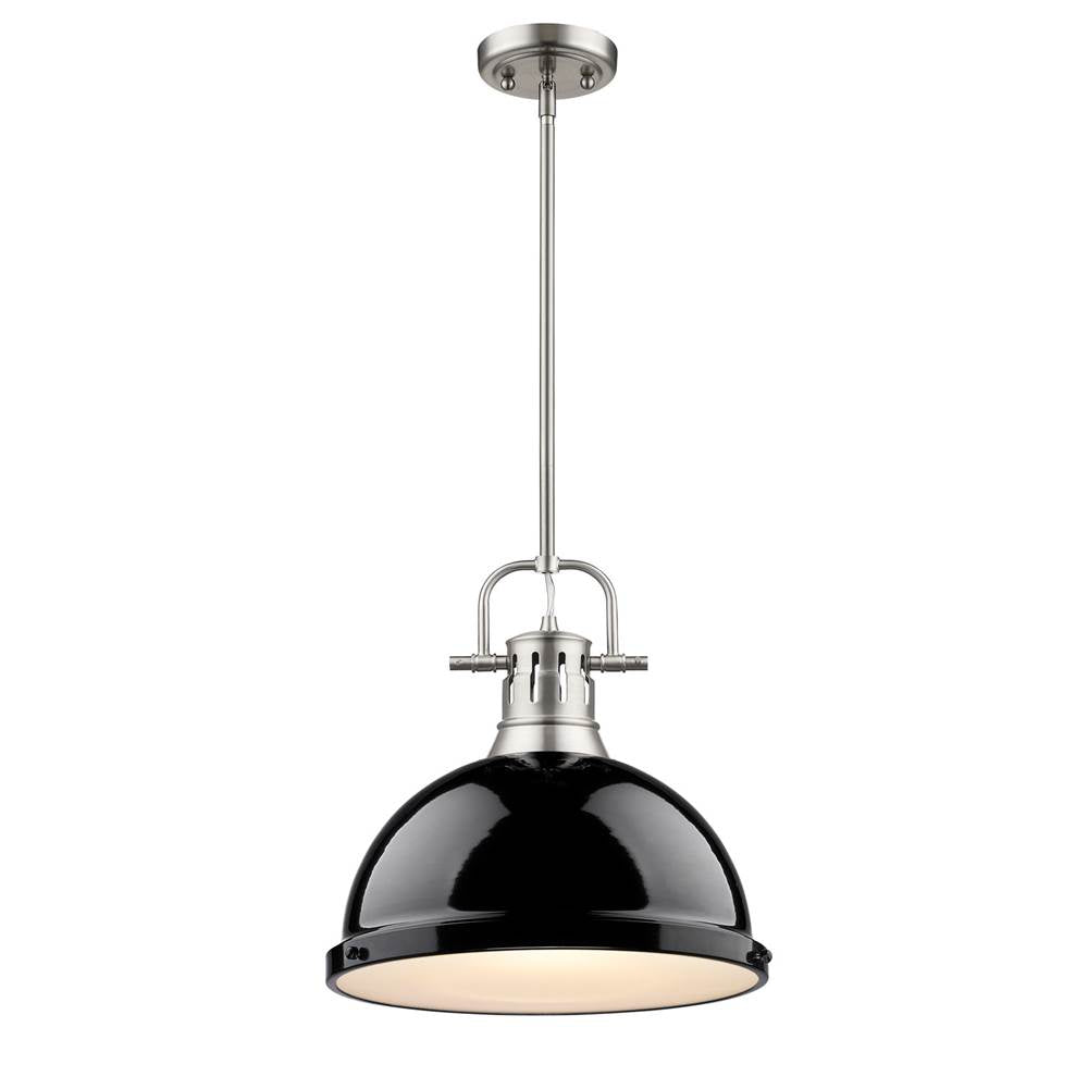 Golden Lighting Duncan Yep By Golden Lighting Duncan 1-light 14in Rod Hung Pendant In Aged Brass And Black Shade
