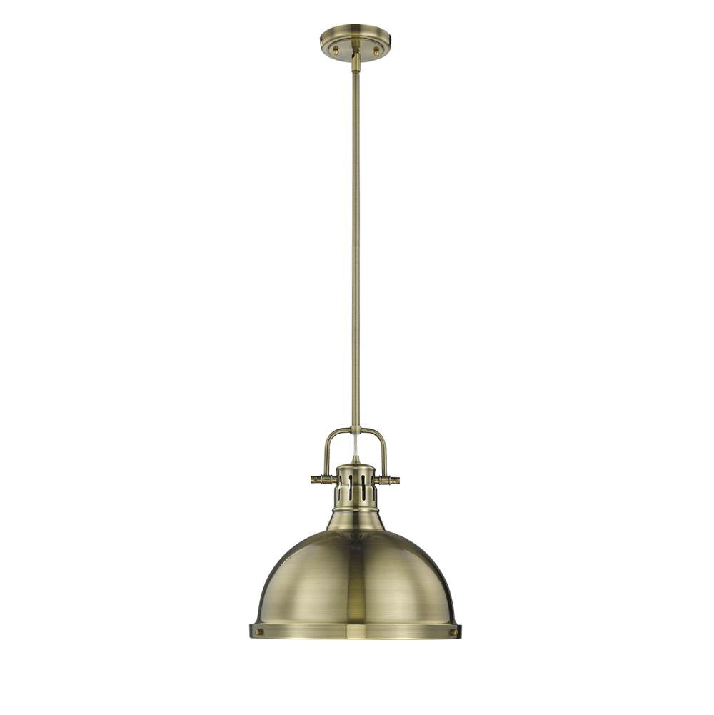 Golden Lighting 3604-L AB-AB Aged Brass Yep By Golden Lighting Duncan 1-light 14in Rod Hung Pendant In Aged Brass Image 1