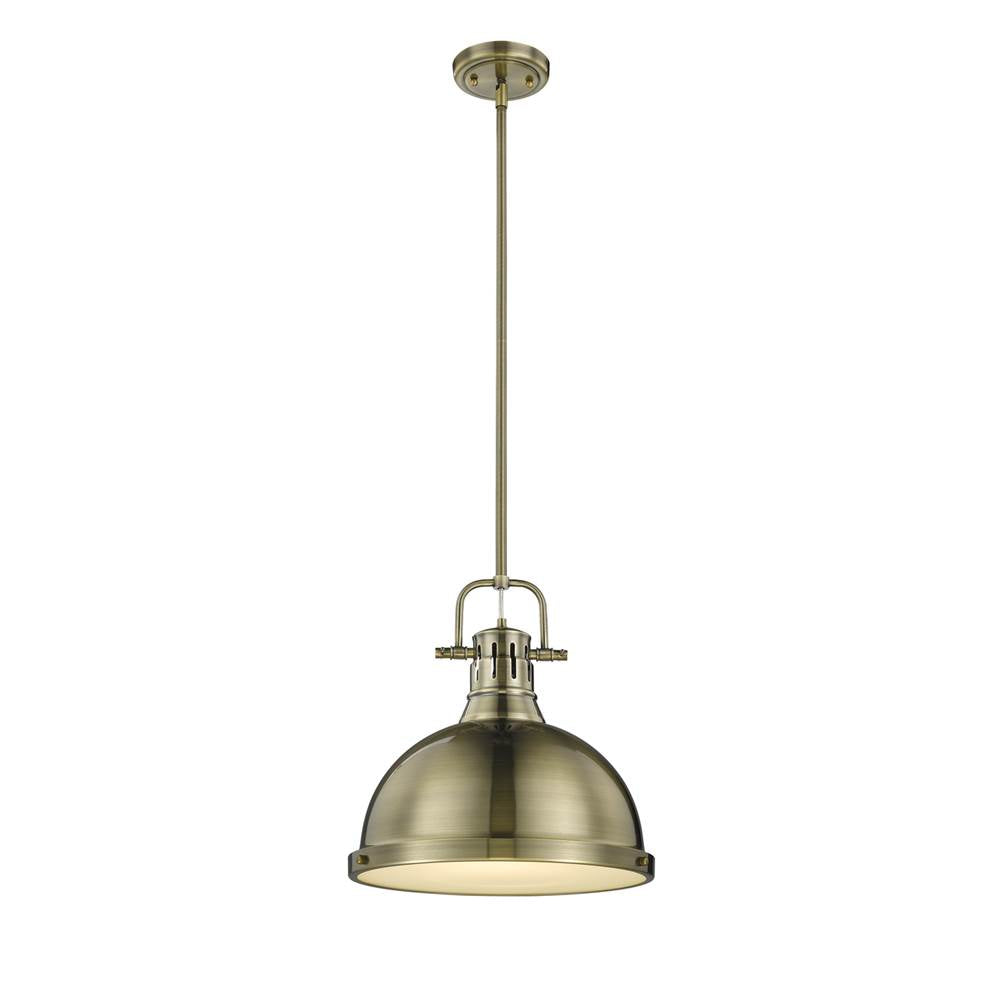 Golden Lighting Duncan Yep By Golden Lighting Duncan 1-light 14in Rod Hung Pendant In Aged Brass