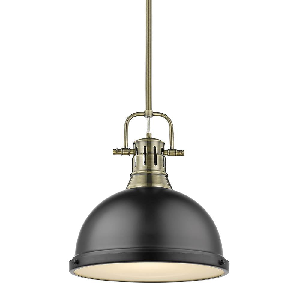 Golden Lighting 3604-L AB-BLK Aged Brass Yep By Golden Lighting Duncan 1-light 14in Rod Hung Pendant In Aged Brass And Matte Black Shade Image 1
