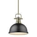 Golden Lighting 3604-L AB-BLK Aged Brass Yep By Golden Lighting Duncan 1-light 14in Rod Hung Pendant In Aged Brass And Matte Black Shade Image 1
