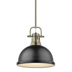 Golden Lighting 3604-L AB-BLK Aged Brass Yep By Golden Lighting Duncan 1-light 14in Rod Hung Pendant In Aged Brass And Matte Black Shade Image 1