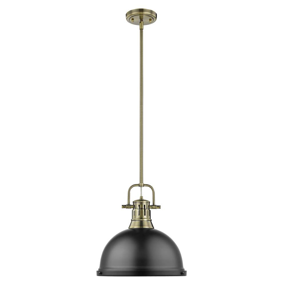 Golden Lighting Duncan Yep By Golden Lighting Duncan 1-light 14in Rod Hung Pendant In Aged Brass And Matte Black Shade