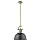 Golden Lighting Duncan Yep By Golden Lighting Duncan 1-light 14in Rod Hung Pendant In Aged Brass And Matte Black Shade