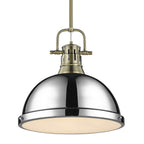 Golden Lighting 3604-L AB-CH Aged Brass Yep By Golden Lighting Duncan 1-light 14in Rod Hung Pendant In Aged Brass And Chrome Shade Image 1