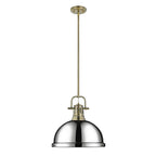 Golden Lighting Duncan Yep By Golden Lighting Duncan 1-light 14in Rod Hung Pendant In Aged Brass And Chrome Shade