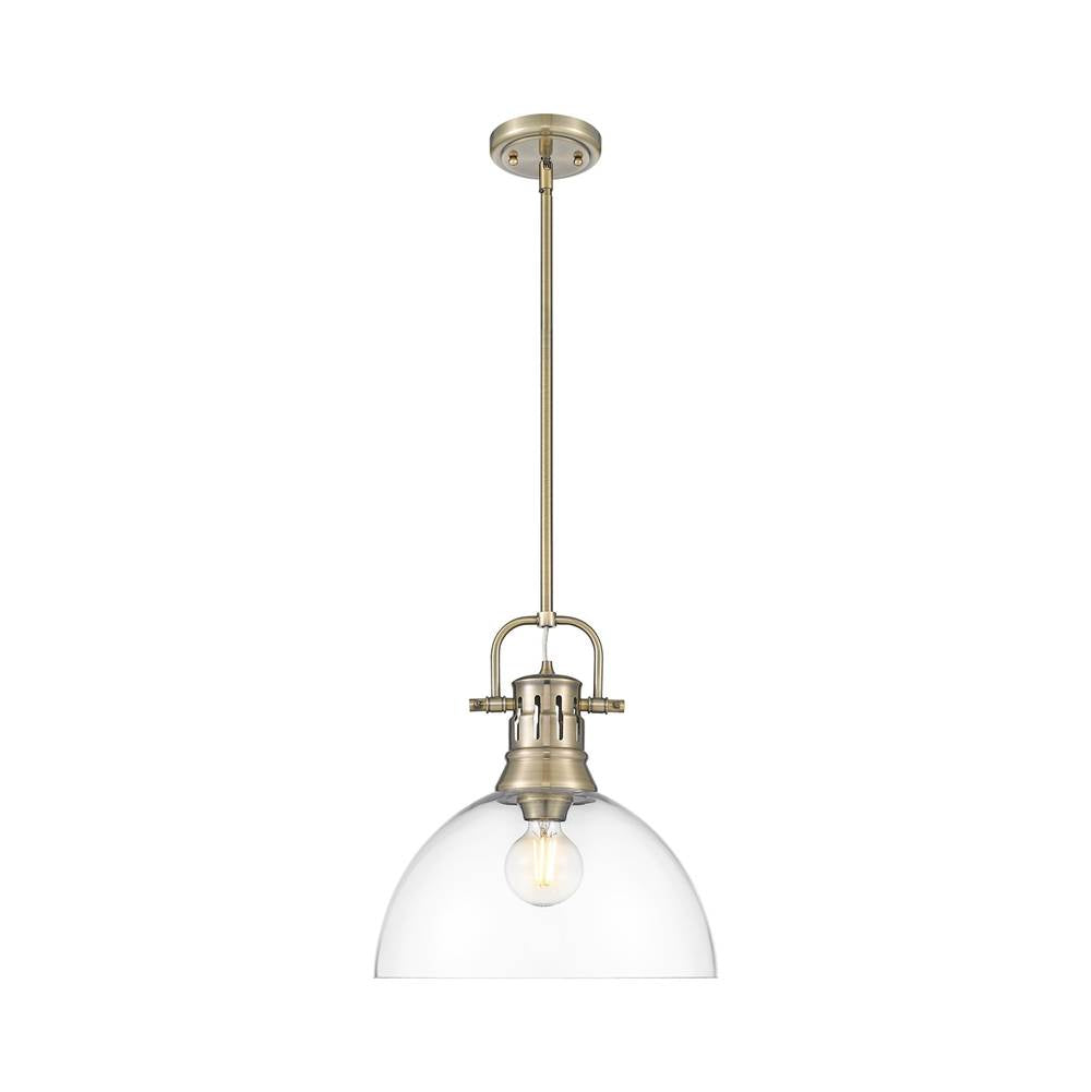 Golden Lighting 3604-L AB-CLR Aged Brass Yep By Golden Lighting Duncan 1-light 14in Rod Hung Pendant In Aged Brass And Clear Glass Image 1