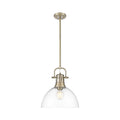 Golden Lighting 3604-L AB-CLR Aged Brass Yep By Golden Lighting Duncan 1-light 14in Rod Hung Pendant In Aged Brass And Clear Glass Image 1