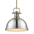 Golden Lighting 3604-L AB-PW Aged Brass Yep By Golden Lighting Duncan 1-light 14in Rod Hung Pendant In Aged Brass And Pewter Shade Image 1