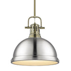 Golden Lighting 3604-L AB-PW Aged Brass Yep By Golden Lighting Duncan 1-light 14in Rod Hung Pendant In Aged Brass And Pewter Shade Image 1