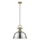 Golden Lighting Duncan Yep By Golden Lighting Duncan 1-light 14in Rod Hung Pendant In Aged Brass And Pewter Shade