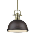Golden Lighting 3604-L AB-RBZ Aged Brass Yep By Golden Lighting Duncan 1-light 14in Rod Hung Pendant In Aged Brass And Rubbed Bronze Shade Image 1