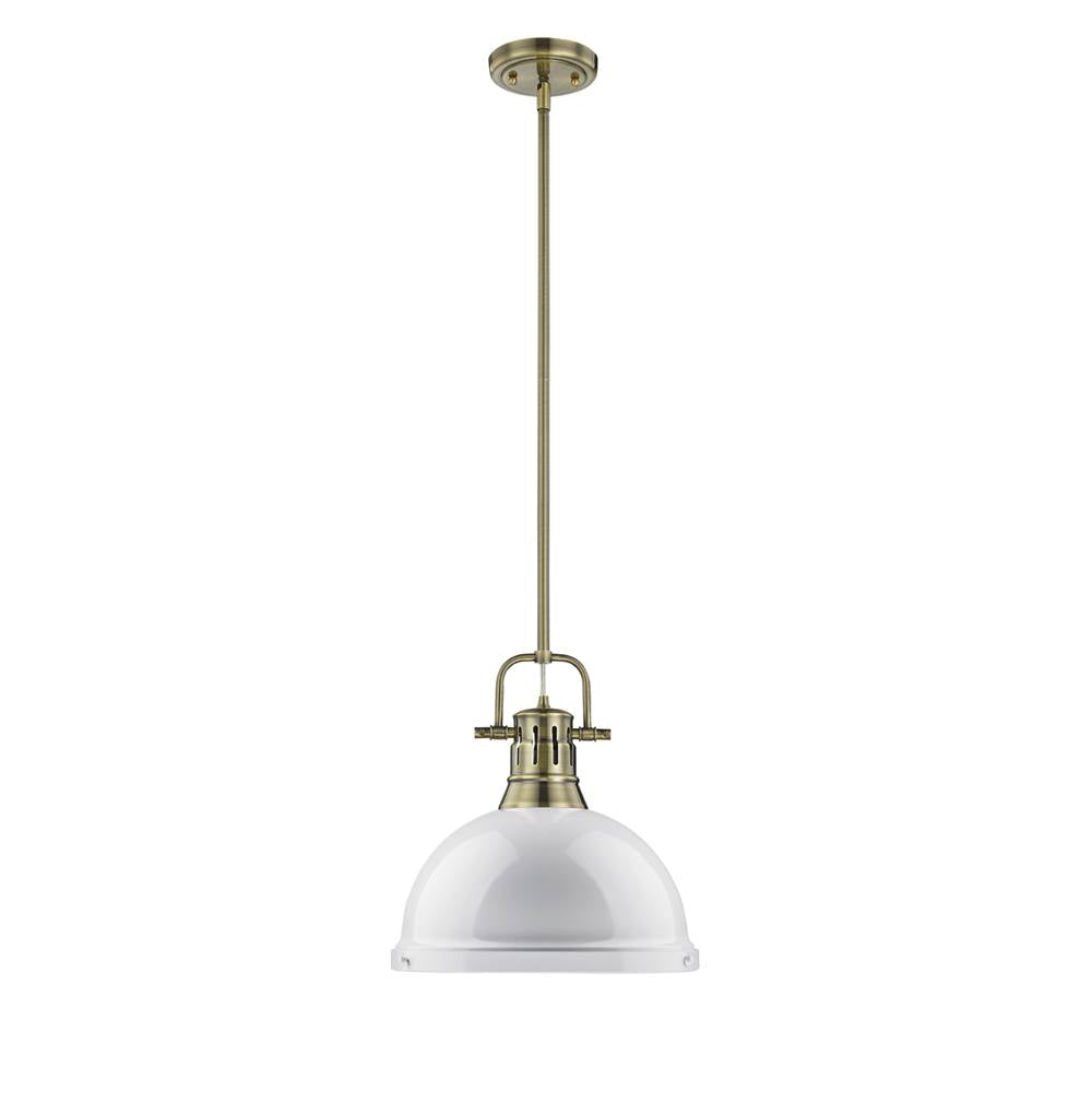 Golden Lighting 3604-L AB-WH Aged Brass Yep By Golden Lighting Duncan 1-light 14in Rod Hung Pendant In Aged Brass And White Shade Image 1