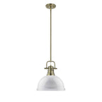 Golden Lighting 3604-L AB-WH Aged Brass Yep By Golden Lighting Duncan 1-light 14in Rod Hung Pendant In Aged Brass And White Shade Image 1