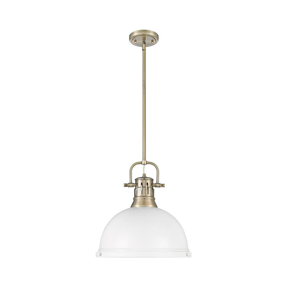 Golden Lighting 3604-L AB-WHT Aged Brass Yep By Golden Lighting Duncan 1-light 14in Rod Hung Pendant In Aged Brass And Matte White Shade Image 1