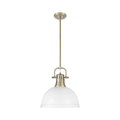 Golden Lighting 3604-L AB-WHT Aged Brass Yep By Golden Lighting Duncan 1-light 14in Rod Hung Pendant In Aged Brass And Matte White Shade Image 1