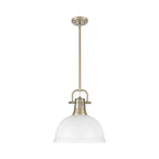 Golden Lighting 3604-L AB-WHT Aged Brass Yep By Golden Lighting Duncan 1-light 14in Rod Hung Pendant In Aged Brass And Matte White Shade Image 1