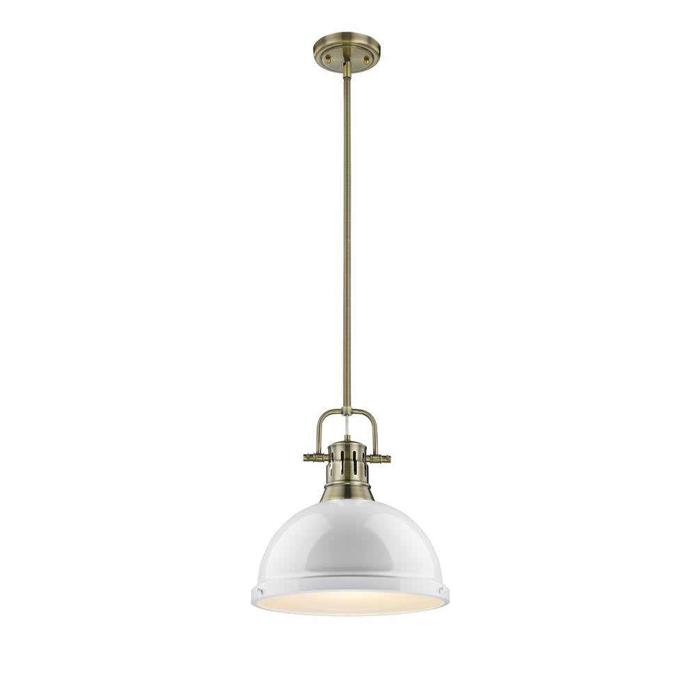 Golden Lighting Duncan Yep By Golden Lighting Duncan 1-light 14in Rod Hung Pendant In Aged Brass And White Shade