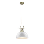 Golden Lighting Duncan Yep By Golden Lighting Duncan 1-light 14in Rod Hung Pendant In Aged Brass And White Shade
