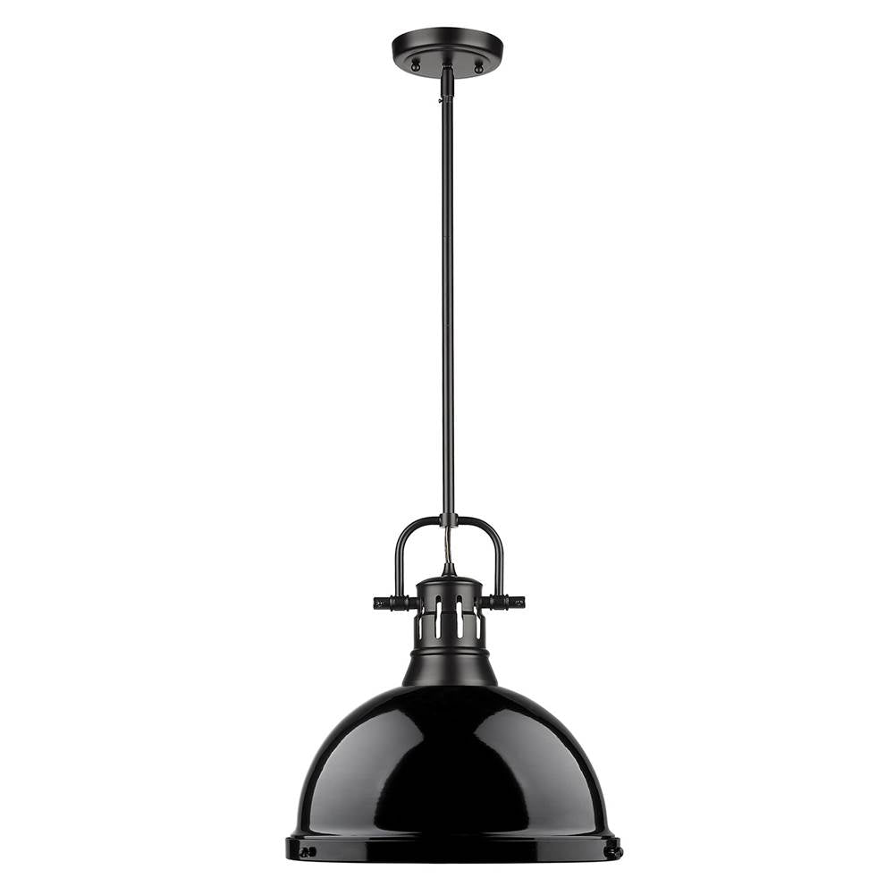 Golden Lighting Duncan Yep By Golden Lighting Duncan 1-light 14in Rod Hung Pendant In Aged Brass And Black Shade