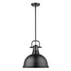 Golden Lighting Duncan Yep By Golden Lighting Duncan 1-light 14in Rod Hung Pendant In Aged Brass And Matte Black Shade