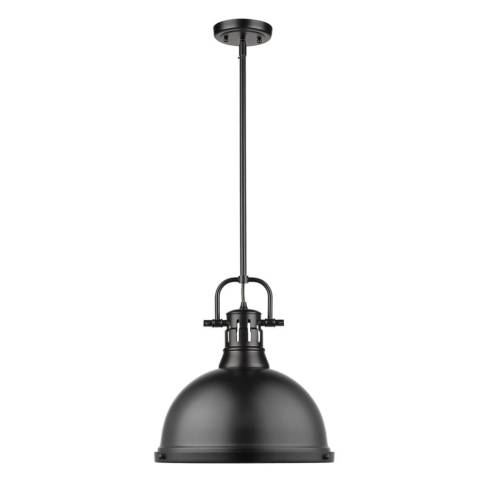 Golden Lighting Duncan Yep By Golden Lighting Duncan 1-light 14in Rod Hung Pendant In Aged Brass And Matte Black Shade