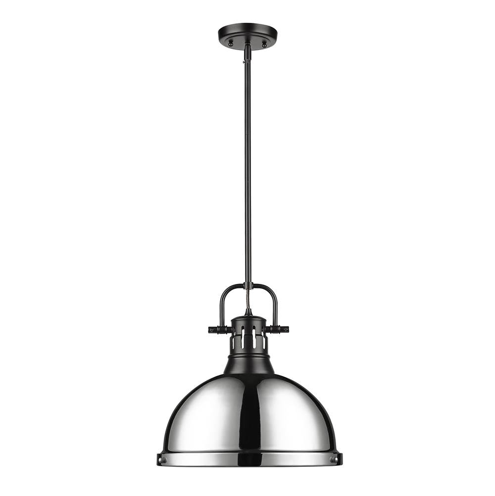 Golden Lighting Duncan Yep By Golden Lighting Duncan 1-light 14in Rod Hung Pendant In Aged Brass And Chrome Shade