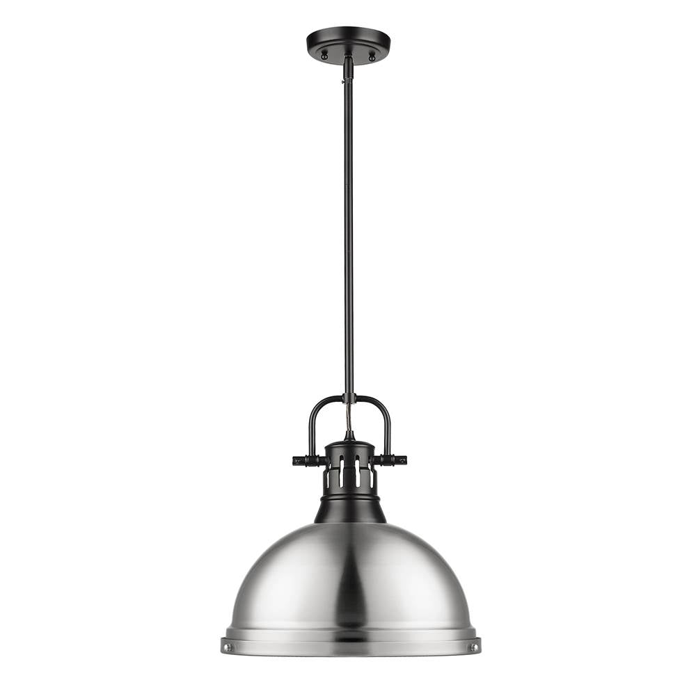 Golden Lighting Duncan Yep By Golden Lighting Duncan 1-light 14in Rod Hung Pendant In Aged Brass And Pewter Shade